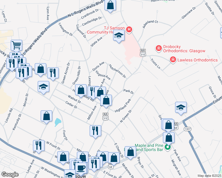 map of restaurants, bars, coffee shops, grocery stores, and more near 220 Garmon Avenue in Glasgow