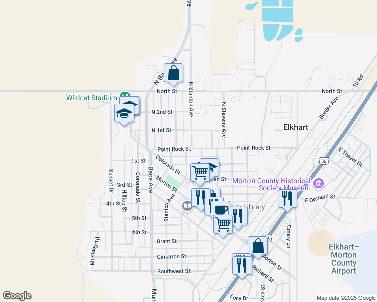 map of restaurants, bars, coffee shops, grocery stores, and more near Stanton Avenue in Elkhart