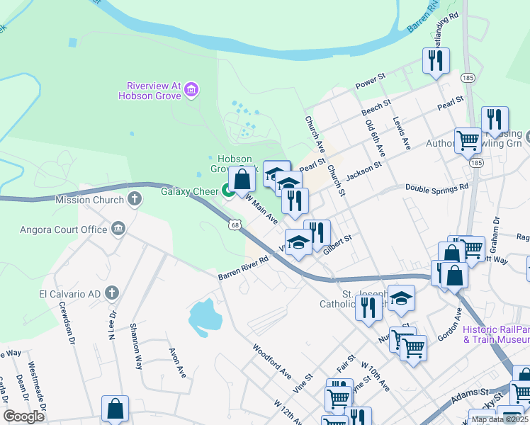 map of restaurants, bars, coffee shops, grocery stores, and more near 917 West Main Avenue in Bowling Green