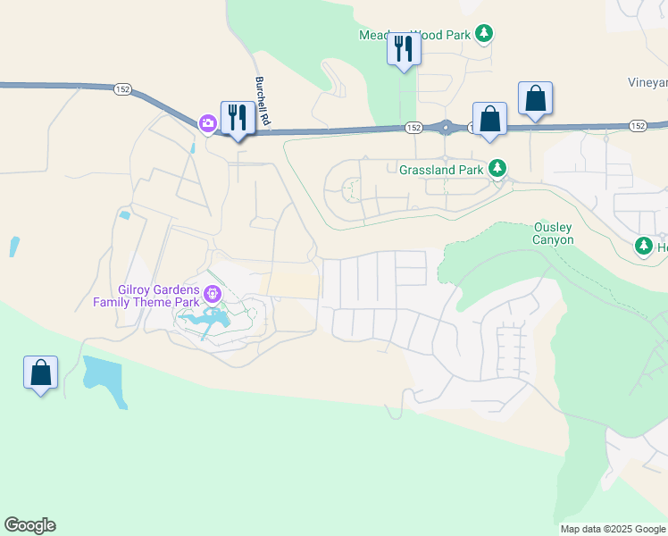 map of restaurants, bars, coffee shops, grocery stores, and more near 7687 Hackett Drive in Gilroy