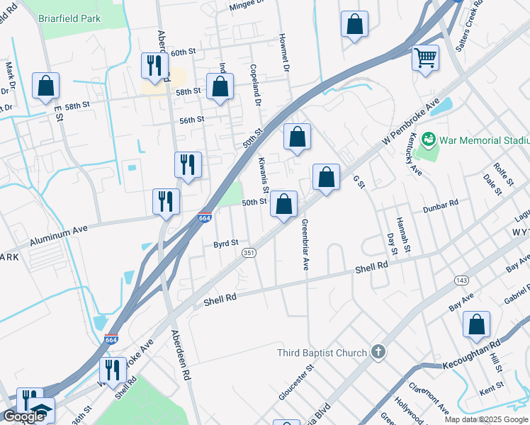 map of restaurants, bars, coffee shops, grocery stores, and more near 730 Spruce Street in Hampton