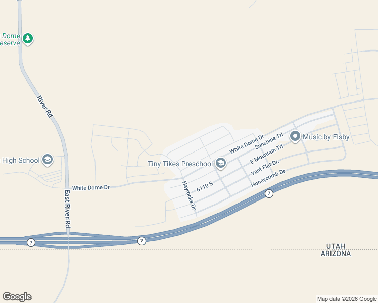 map of restaurants, bars, coffee shops, grocery stores, and more near 1605 County Canyon Drive in St. George