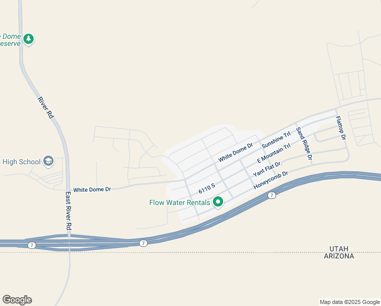 map of restaurants, bars, coffee shops, grocery stores, and more near 1605 County Canyon Drive in St. George