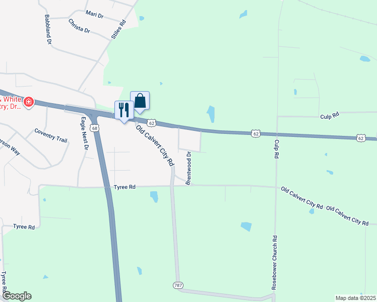 map of restaurants, bars, coffee shops, grocery stores, and more near 299 Brentwood Drive in Paducah