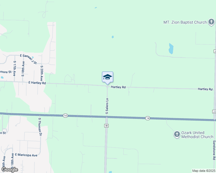 map of restaurants, bars, coffee shops, grocery stores, and more near 2449 East Hartley Road in Ozark