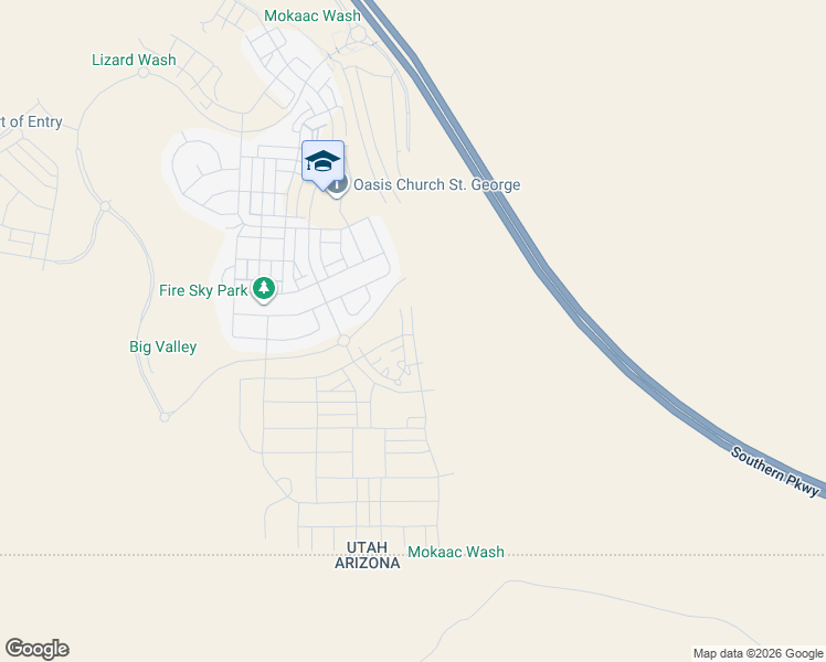 map of restaurants, bars, coffee shops, grocery stores, and more near Southern Parkway in St. George