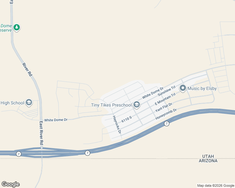 map of restaurants, bars, coffee shops, grocery stores, and more near 1605 County Canyon Drive in St. George