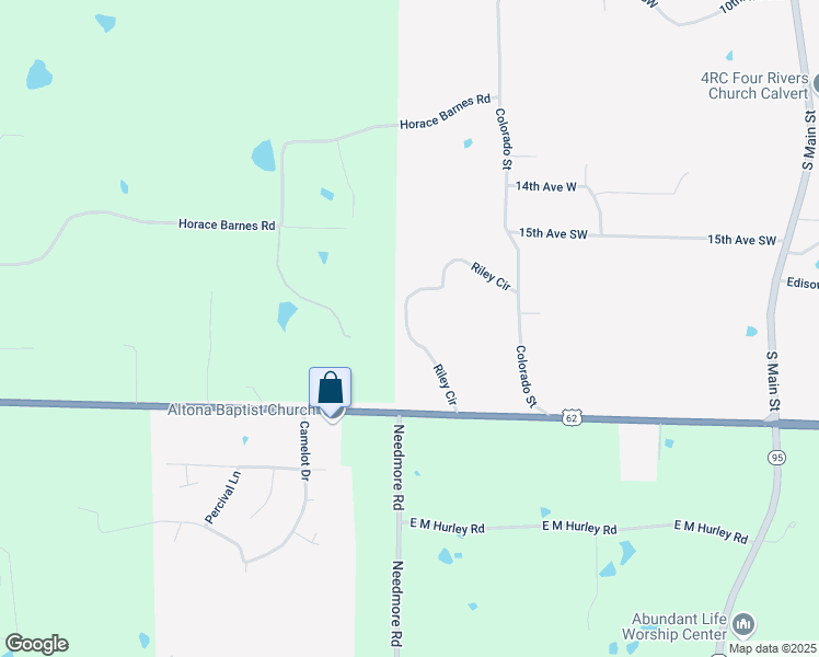 map of restaurants, bars, coffee shops, grocery stores, and more near 628 Riley Cir in Calvert City