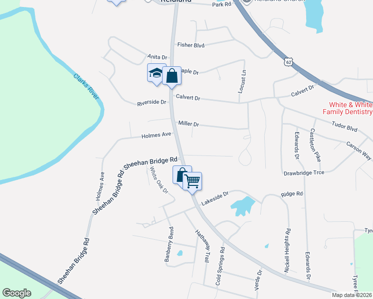 map of restaurants, bars, coffee shops, grocery stores, and more near 100-120 Reidland Drive in Paducah