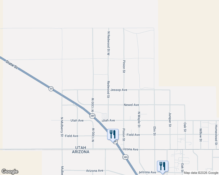 map of restaurants, bars, coffee shops, grocery stores, and more near 1020 North Cottonwood Street in Hildale