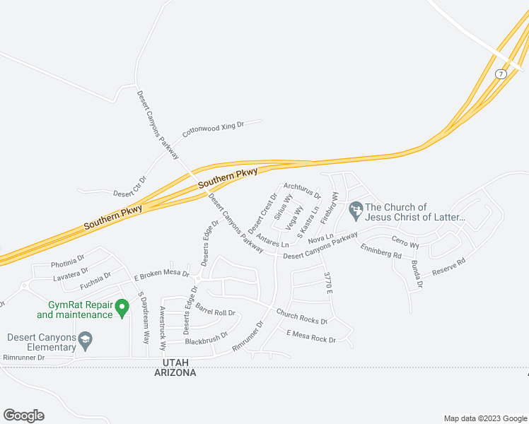 map of restaurants, bars, coffee shops, grocery stores, and more near Desert Crest Drive in St. George