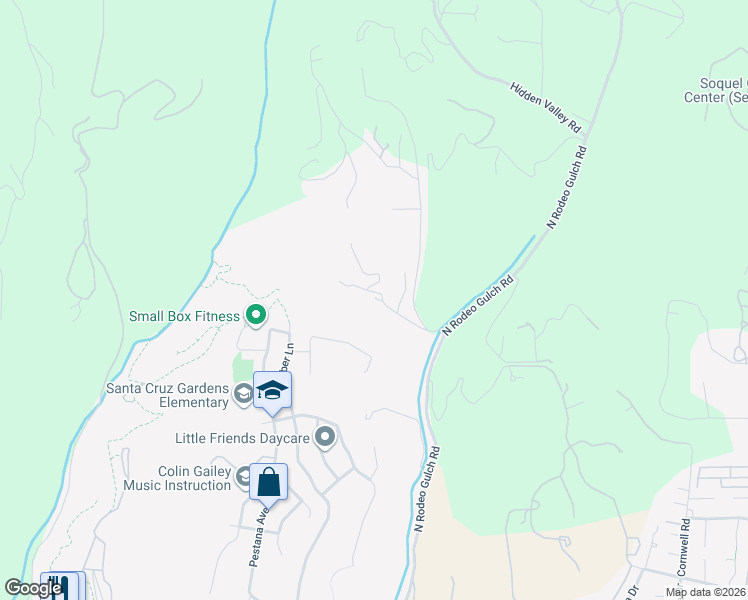 map of restaurants, bars, coffee shops, grocery stores, and more near 320 Bronco Road in Soquel