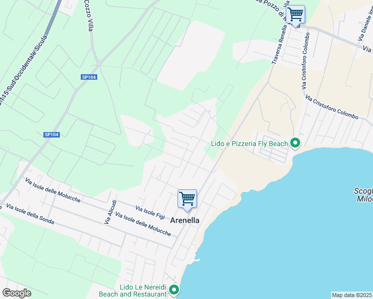 map of restaurants, bars, coffee shops, grocery stores, and more near Via Isola Tasmania in Arenella