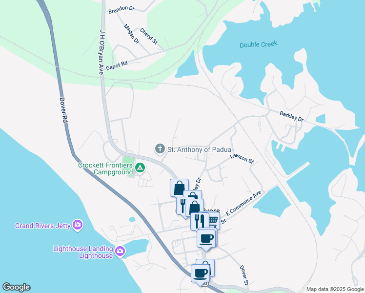 map of restaurants, bars, coffee shops, grocery stores, and more near Steamboat Street in Grand Rivers