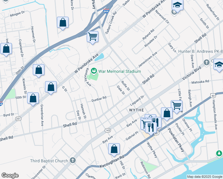 map of restaurants, bars, coffee shops, grocery stores, and more near 706 Maryland Avenue in Hampton