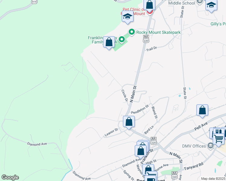 map of restaurants, bars, coffee shops, grocery stores, and more near 60 Law St in Rocky Mt