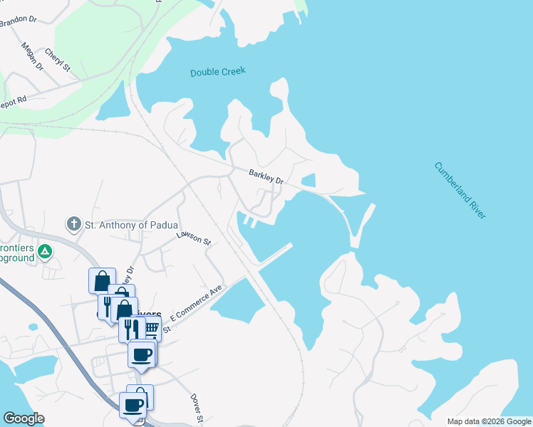 map of restaurants, bars, coffee shops, grocery stores, and more near 263 Green Turtle Bay Drive in Grand Rivers