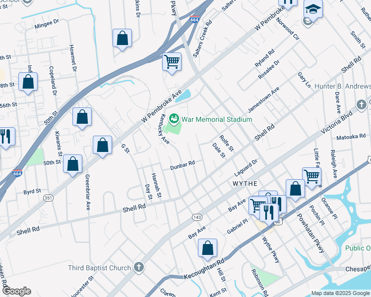 map of restaurants, bars, coffee shops, grocery stores, and more near 713 New York Avenue in Hampton