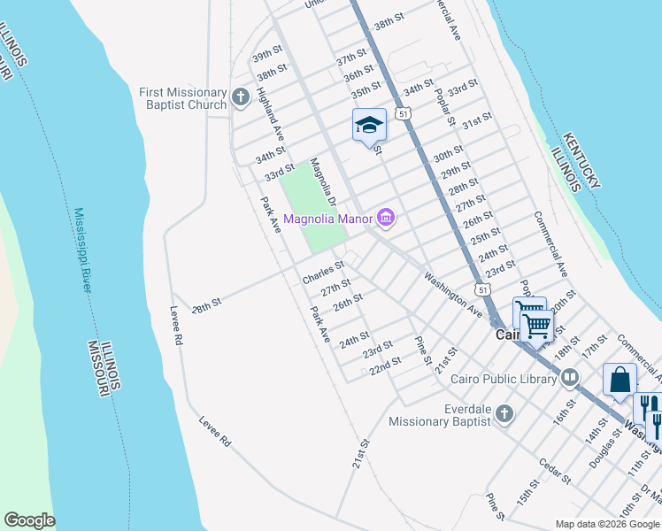 map of restaurants, bars, coffee shops, grocery stores, and more near 800-898 Charles St in Cairo