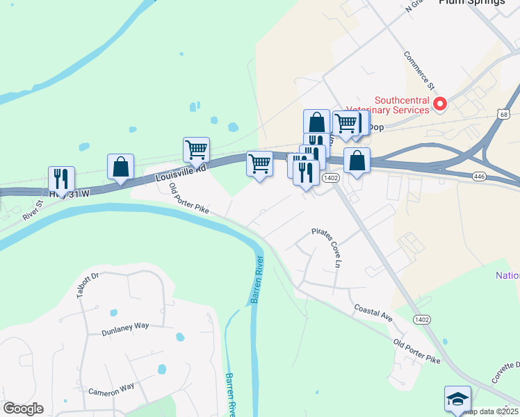 map of restaurants, bars, coffee shops, grocery stores, and more near 179 Lowe Drive in Bowling Green