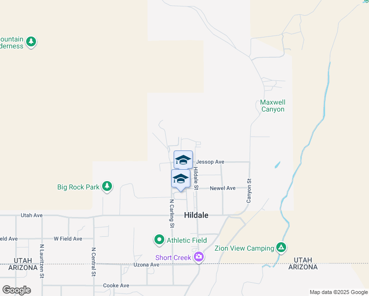 map of restaurants, bars, coffee shops, grocery stores, and more near 1040 Louis Street in Hildale