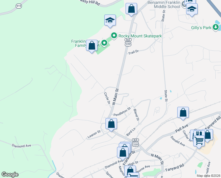 map of restaurants, bars, coffee shops, grocery stores, and more near 643-693 N Main St in Rocky Mt