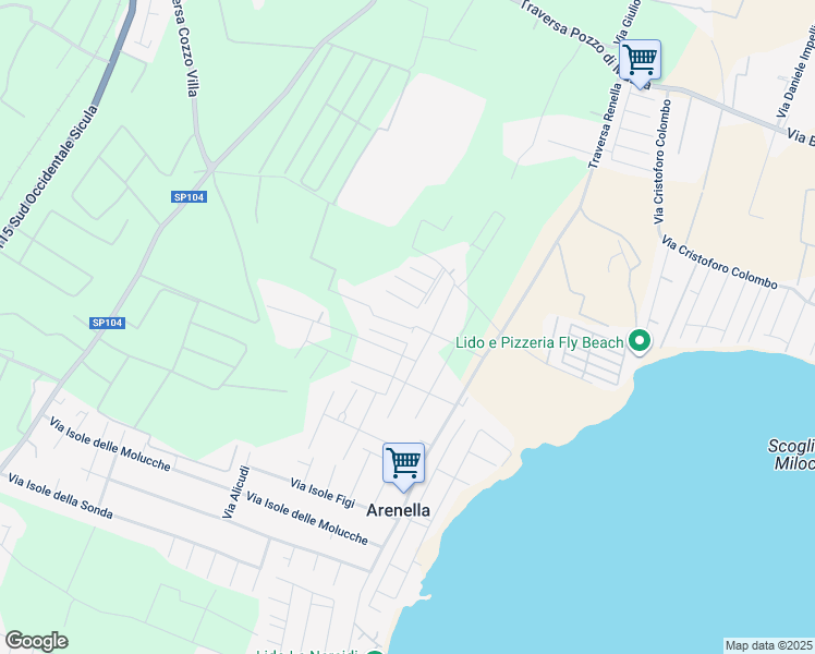 map of restaurants, bars, coffee shops, grocery stores, and more near Via Isola Tasmania in Arenella