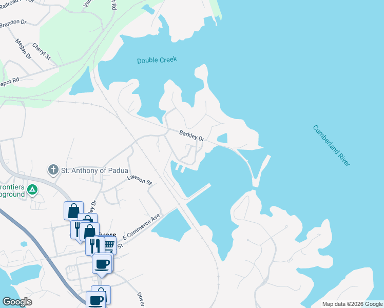 map of restaurants, bars, coffee shops, grocery stores, and more near 263 Green Turtle Bay Drive in Grand Rivers