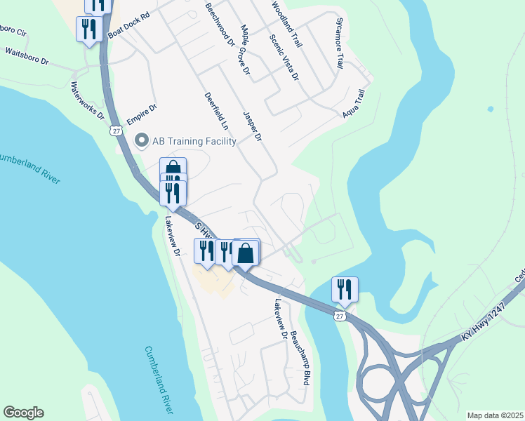 map of restaurants, bars, coffee shops, grocery stores, and more near Cumberland Manor Court in Somerset