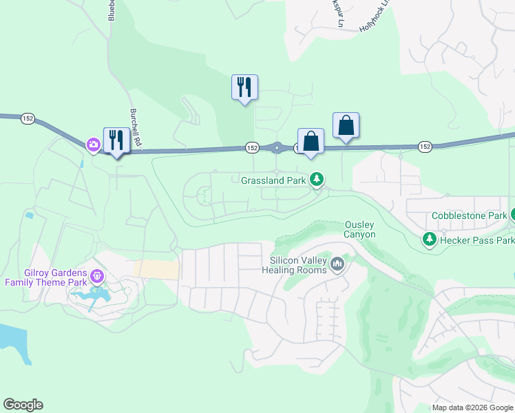 map of restaurants, bars, coffee shops, grocery stores, and more near 2621 Apricot Way in Gilroy