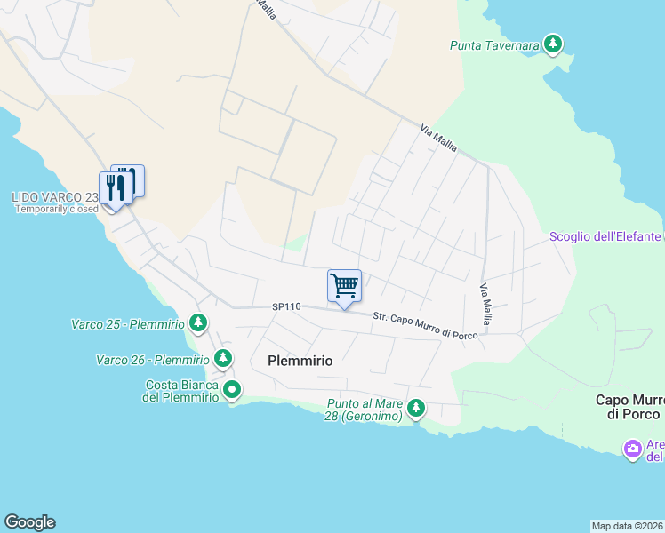 map of restaurants, bars, coffee shops, grocery stores, and more near 4 Via Capo San Marco in Libero consorzio comunale di Siracusa