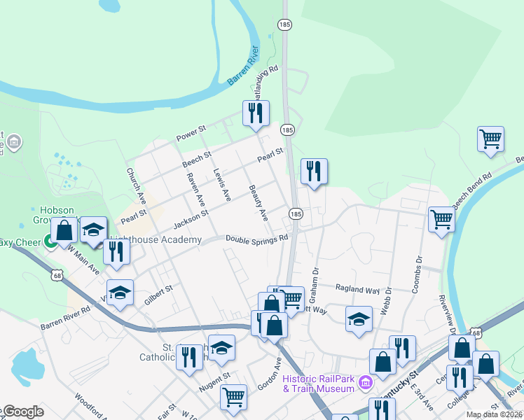 map of restaurants, bars, coffee shops, grocery stores, and more near 921 Beauty Avenue in Bowling Green