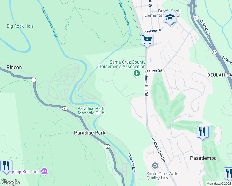 map of restaurants, bars, coffee shops, grocery stores, and more near 365 Henry Cowell Drive in Santa Cruz