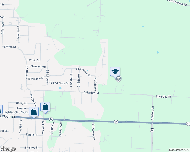 map of restaurants, bars, coffee shops, grocery stores, and more near 1998 East Samuel J Street in Ozark