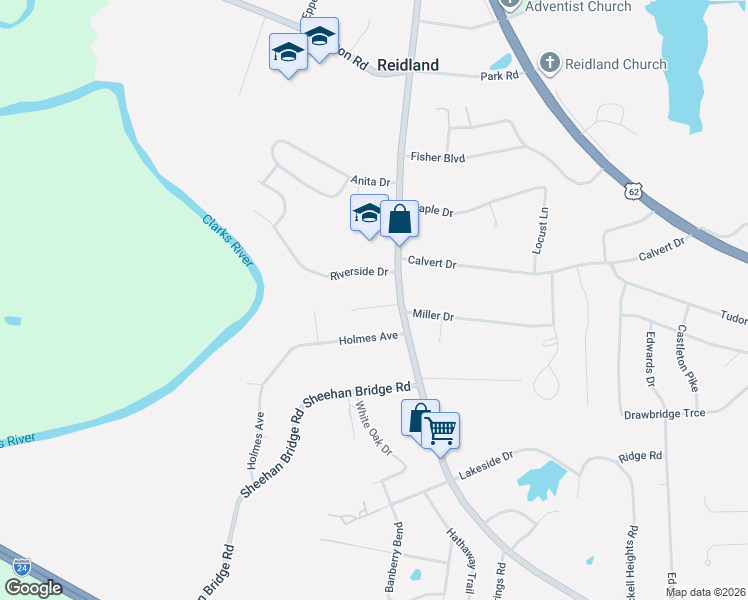 map of restaurants, bars, coffee shops, grocery stores, and more near 5825 Grogan Circle in Paducah