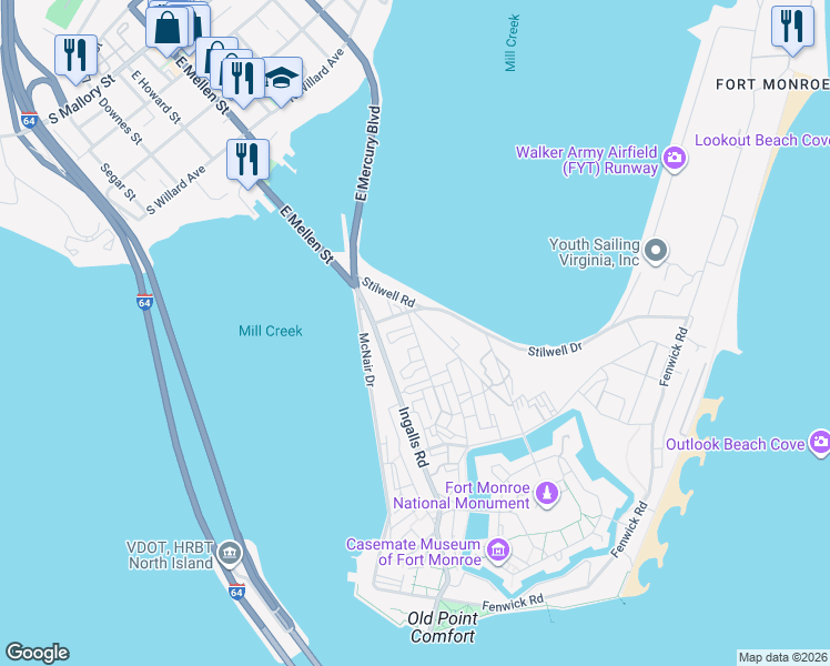 map of restaurants, bars, coffee shops, grocery stores, and more near 65 Pratt Street in Hampton
