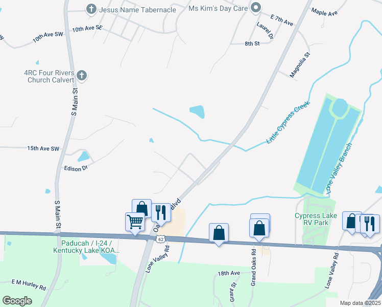 map of restaurants, bars, coffee shops, grocery stores, and more near 1600 Ironwood Drive in Calvert City