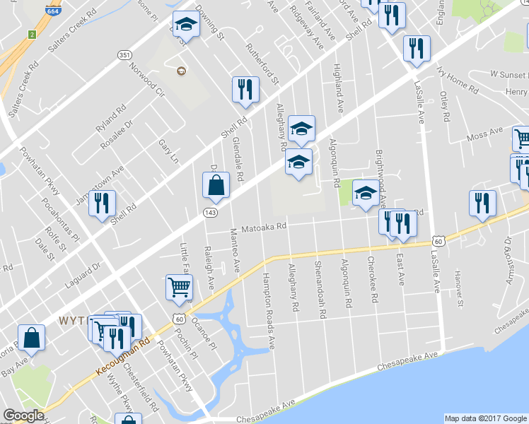 map of restaurants, bars, coffee shops, grocery stores, and more near 316 Hampton Roads Avenue in Hampton