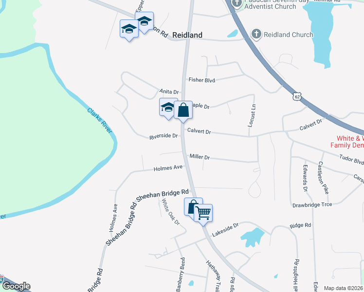 map of restaurants, bars, coffee shops, grocery stores, and more near 5820 Benton Road in Paducah
