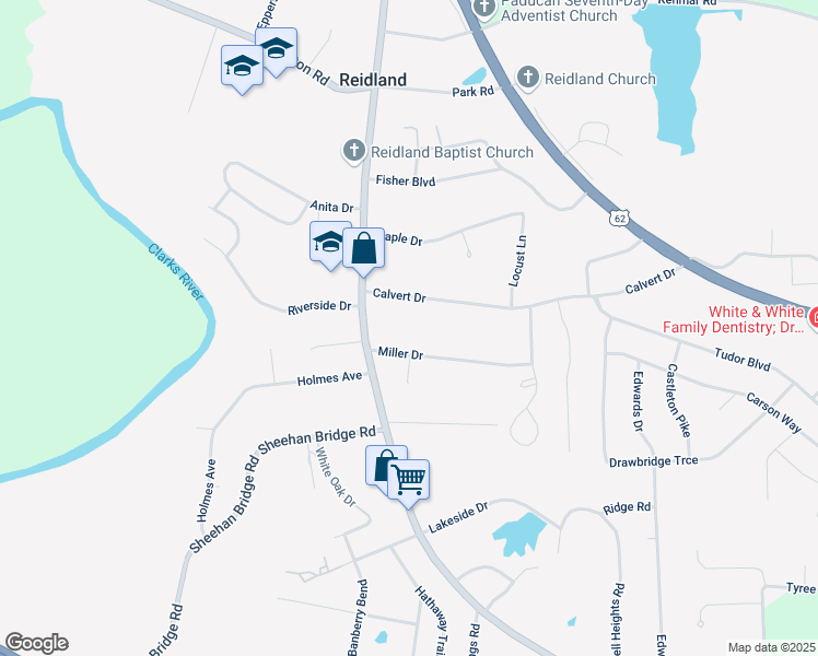 map of restaurants, bars, coffee shops, grocery stores, and more near 5840 Benton Road in Paducah