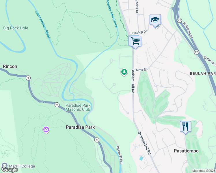 map of restaurants, bars, coffee shops, grocery stores, and more near 365 Henry Cowell Drive in Santa Cruz