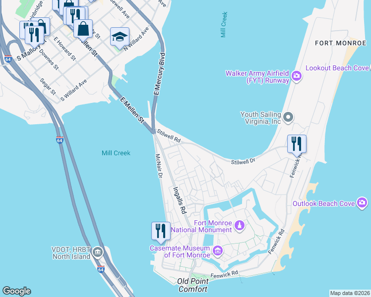 map of restaurants, bars, coffee shops, grocery stores, and more near 65 Pratt Street in Hampton