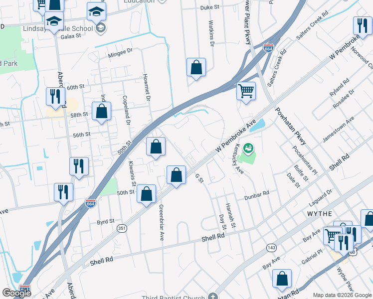 map of restaurants, bars, coffee shops, grocery stores, and more near 904-944 G St in Hampton