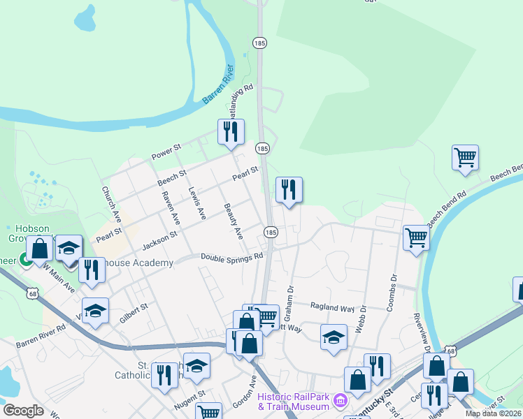map of restaurants, bars, coffee shops, grocery stores, and more near 811-899 Boatlanding Road in Bowling Green