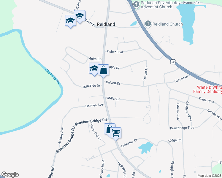 map of restaurants, bars, coffee shops, grocery stores, and more near 5820 Benton Road in Paducah