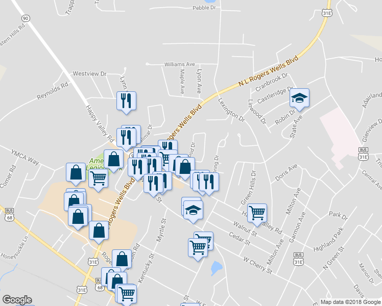 map of restaurants, bars, coffee shops, grocery stores, and more near Wedgewood Drive in Glasgow