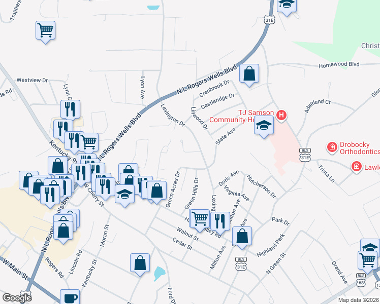 map of restaurants, bars, coffee shops, grocery stores, and more near Moss Street in Glasgow