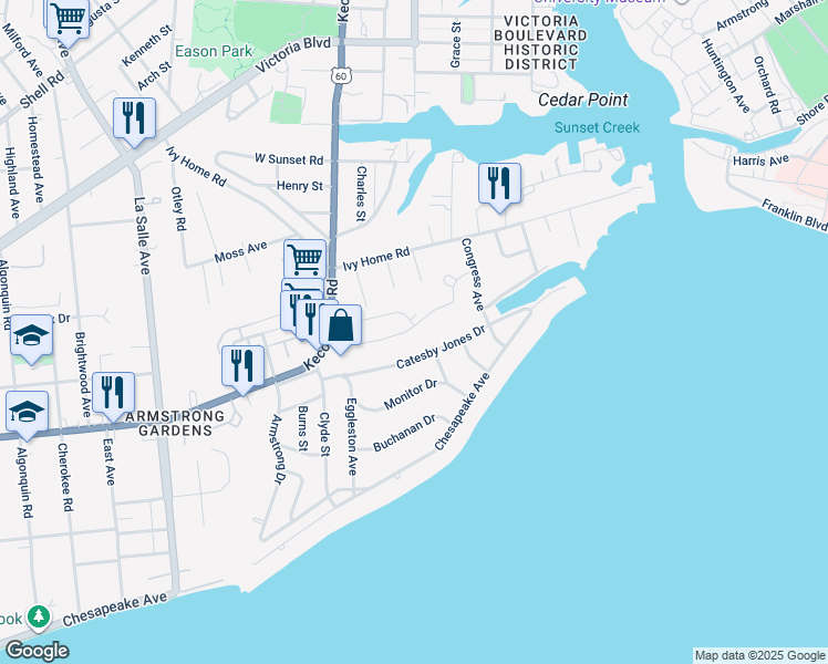 map of restaurants, bars, coffee shops, grocery stores, and more near 17 Regal Way in Hampton