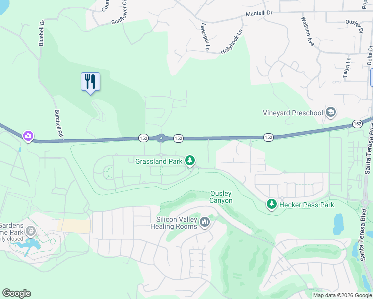 map of restaurants, bars, coffee shops, grocery stores, and more near 2480 Hecker Pass Road in Gilroy