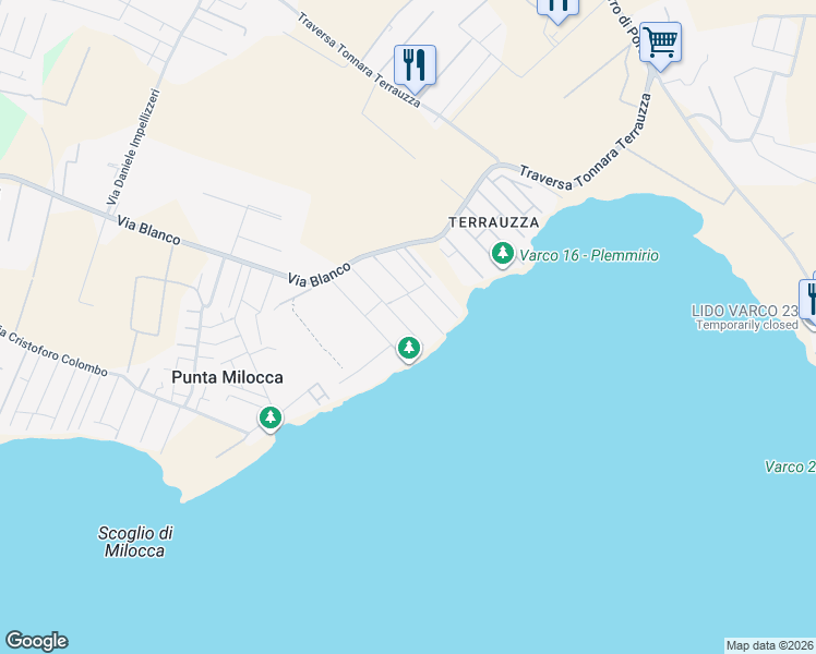 map of restaurants, bars, coffee shops, grocery stores, and more near 25 Via Giovanni da Verrazzano in Libero consorzio comunale di Siracusa
